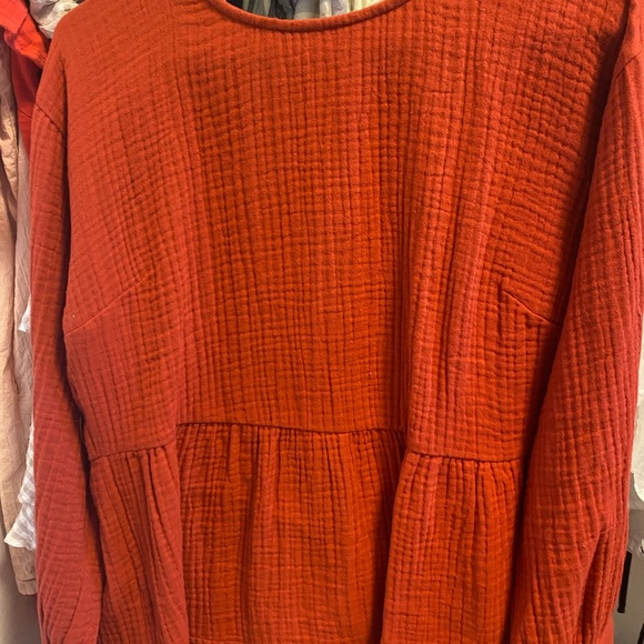 Madewell Orange/Red Long Sleeve Ruffle shirt.Small